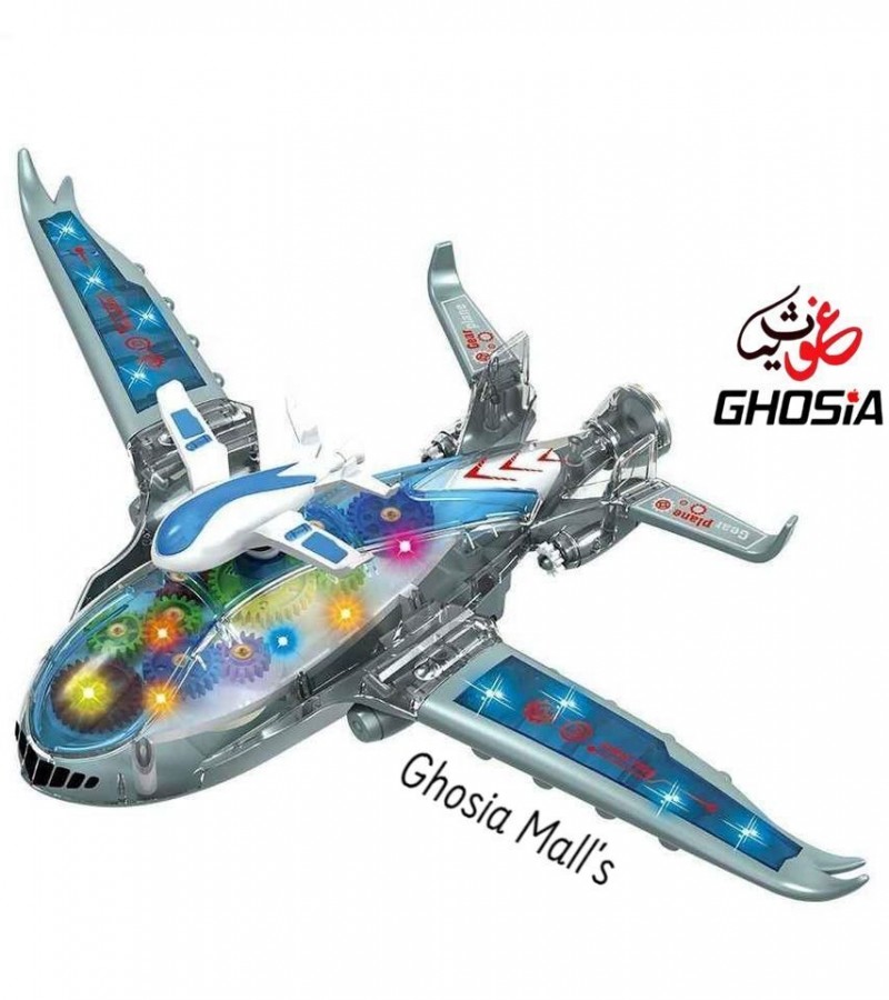 Battery-Operated Gear Plane with Lights and Sound Kids Musical Gyro Bump & Go Airplane Toy