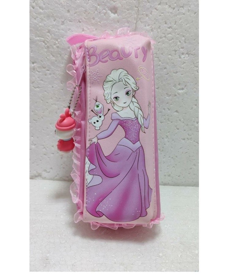 Beauty Girl Stationery Pouch With Cartoon Key chain Pendant Princess Stationery Organizer Pouch