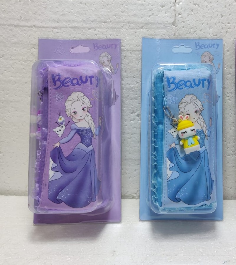 Beauty Girl Stationery Pouch With Cartoon Key chain Pendant Princess Stationery Organizer Pouch