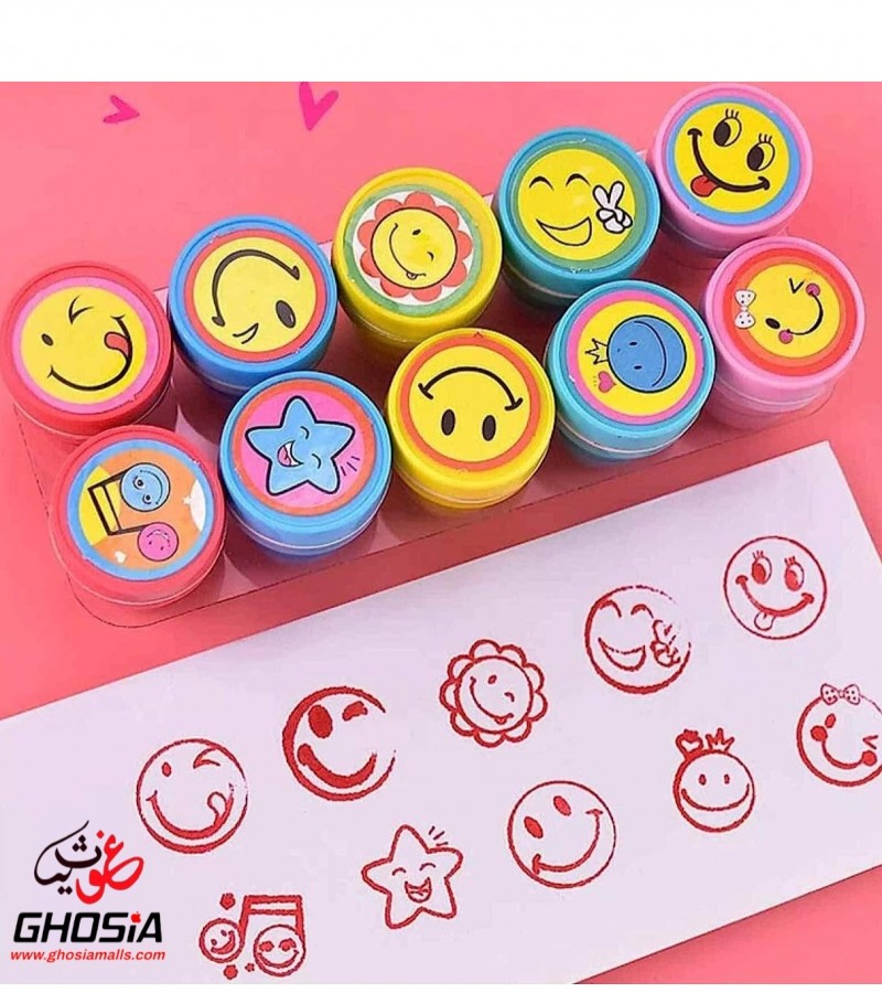 Emoji Stamp Smiley Face Self Inking Stamps for Arts and Crafts Silly Face 10 Pcs Stamp For Kids