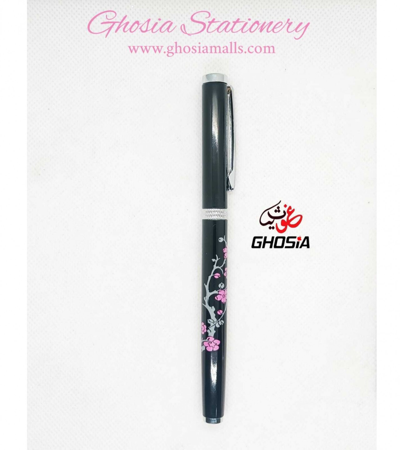 Floral Article Black Minagao Full Metallic Fountain Pen Flower Design Fancy Style Pen - 2314