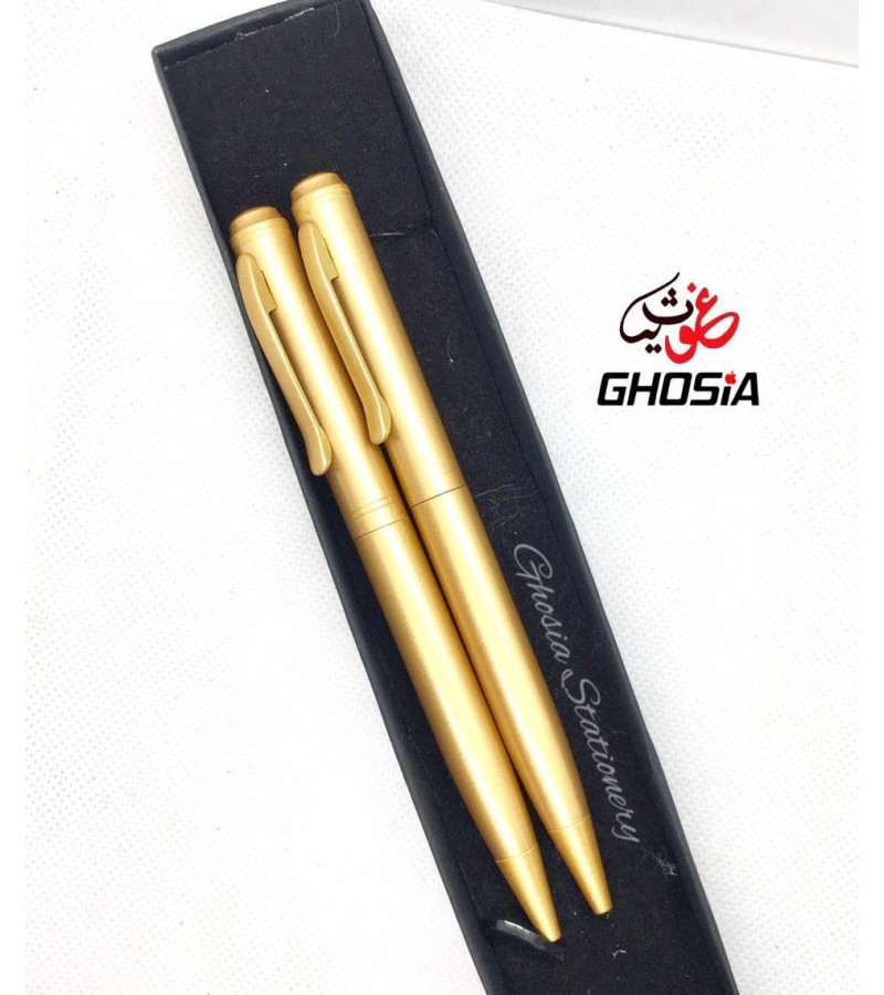 Metallic Body Fancy Pen Set - Pair of 2 Sleek Design Gold Ballpoint Pair Royal Fancy Look Ballpoints